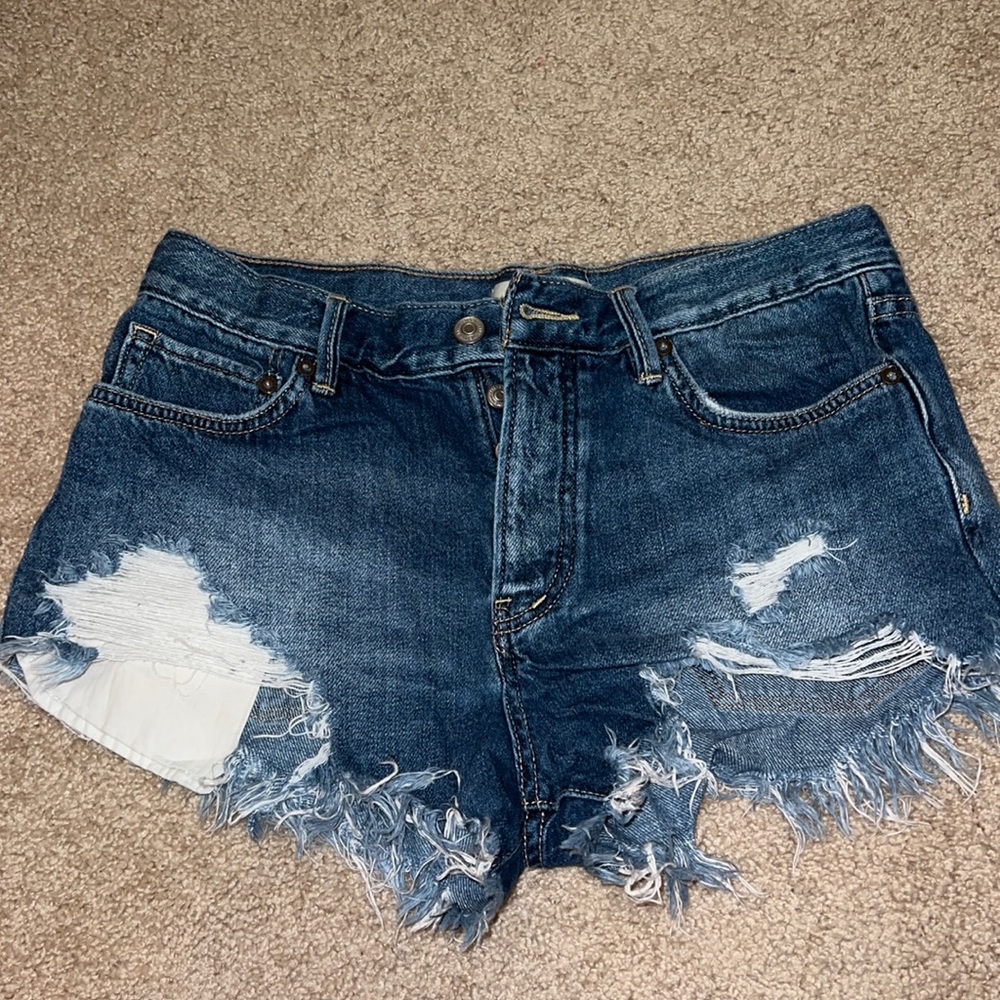Free People We The Free Loving Good Vibrations Blue Denim Shorts